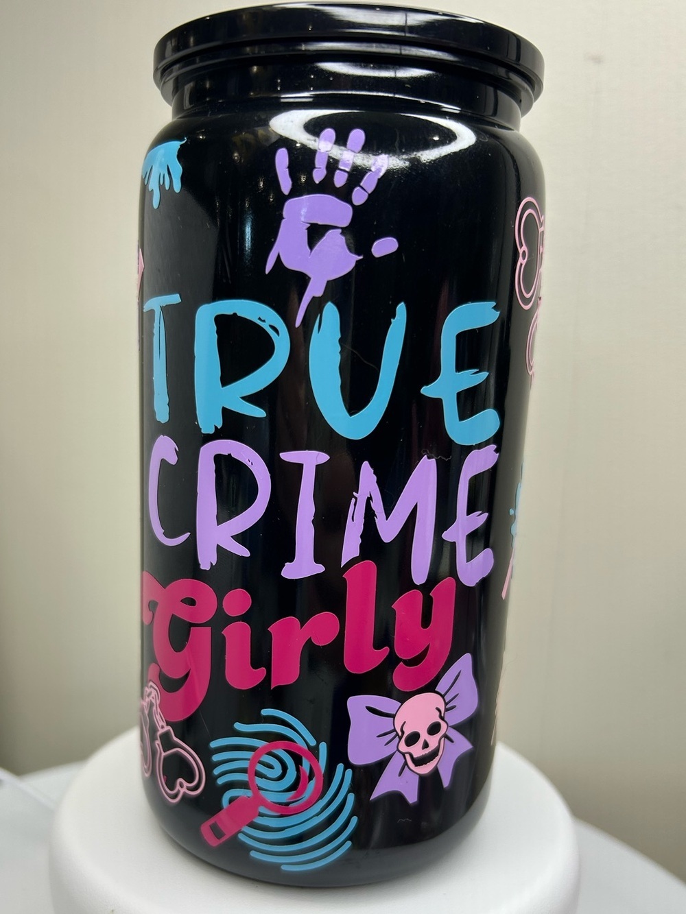 True Crime Girly Stainless BPA Free Plastic Tumbler with Lid and Straw